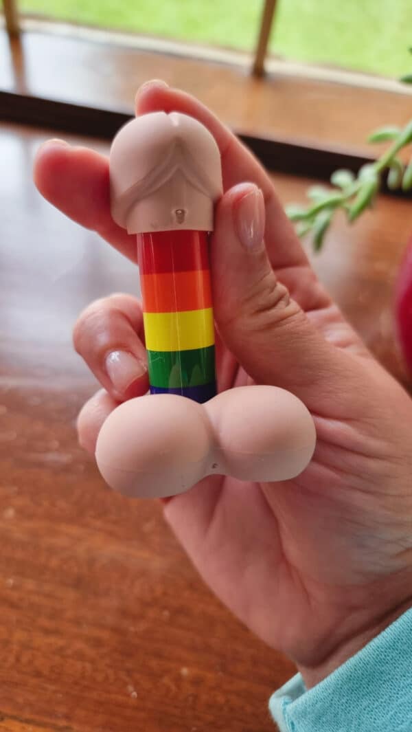 Rainbow penis lip balm